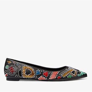 MICHAEL Kors Mila Party Beaded Black leather Pointed Toe Ballet Flats 7